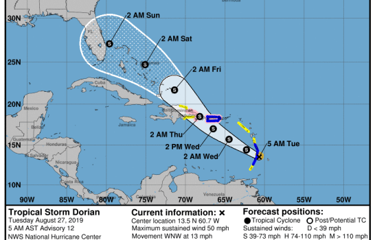 Meteorología emite alertas por condiciones de huracán y tormenta ante el paso de Dorian