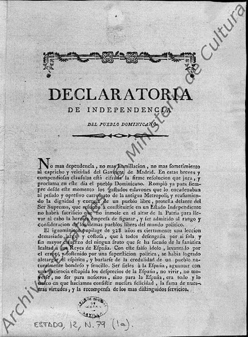 El 30 de septiembre de 1821, Primera Independencia de República Dominicana
