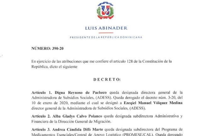 Decreto 390-20 emitido por el Presidente @LuisAbinader @PRM_Oficial