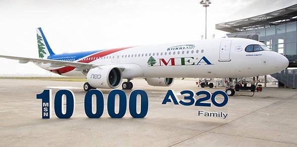 ¿Sabías qué MEA recibe el avión número 10.000 de la familia Airbus A320?