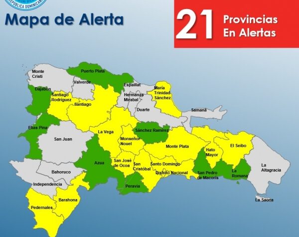 COE anuncia 13 provincias alerta amarilla y ocho, en alerta roja